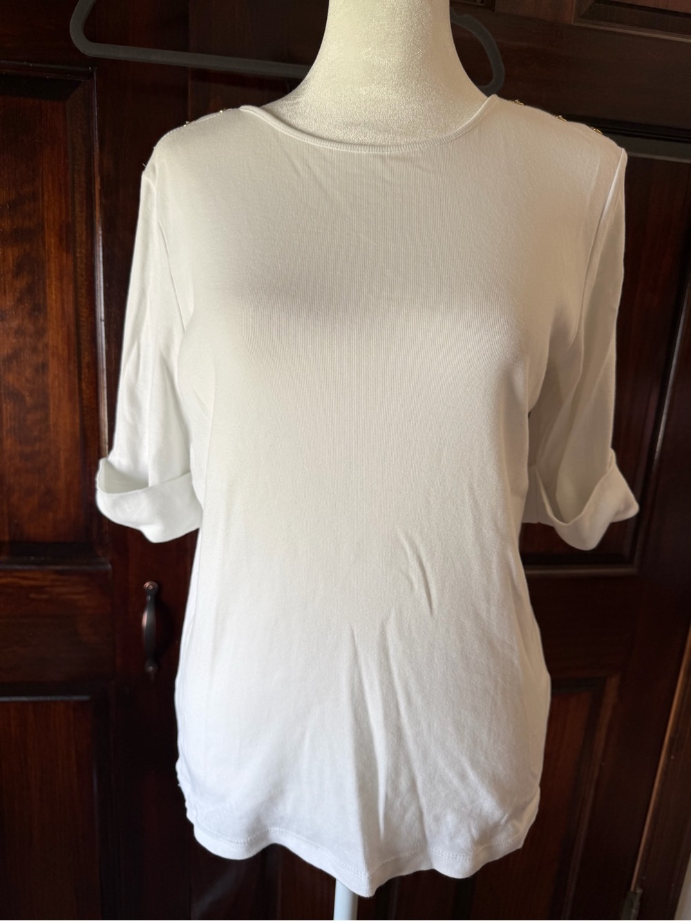 Ralph Lauren Women's White Crewneck Roll-Sleeve Top